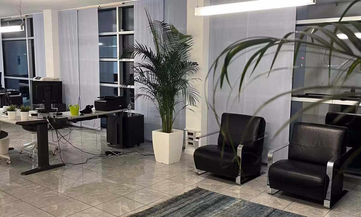 Area consulenza dell'agenzia Arras Assicurazioni con poltrone e piante
